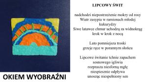 Na błękitno-żółtym tle zachodzące za horyzont niebiesko-pomarańczowe oko