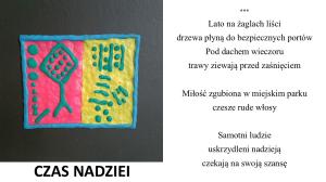 kolor różowy, żółty błękitny zielony, symbol drzewa i symbol nasion