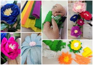 Dekoracja, kwiaty z bibuły