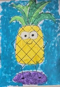 Ananas pomalowany farbami akwarelowymi