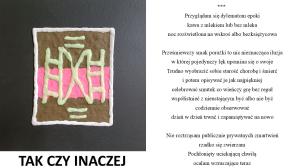 Na oliwkowo-zielonym tle jasno-żółte dwie drabiny równolegle do siebie polączone liniami