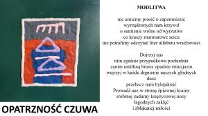 Na popielato-czerwono-granatowym tle białe kreski i trójkąty pod promieniami słońca
