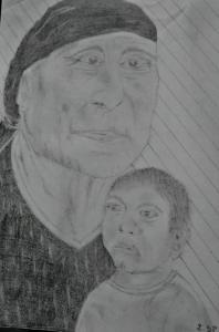 Portret Matki z synem, technika ołówek na papierze