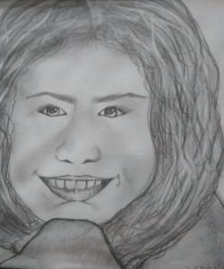 portret dziewczynki, technika ołówek na papierze