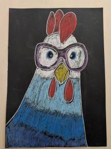Kurczak pomalowany pastelami